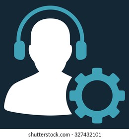 Operator Configuration vector icon. Style is bicolor flat symbol, blue and white colors, rounded angles, dark blue background.