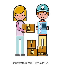 operator and customer girl check list boxes online shopping