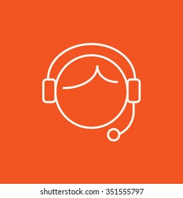 Operator of customer service line icon for web, mobile and infographics. Vector white icon isolated on red background.