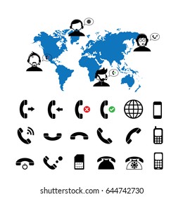 operator customer support and basic  phone vector icon set 