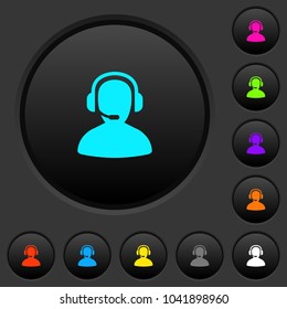 Operator dark push buttons with vivid color icons on dark grey background