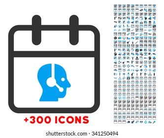 Operator Date vector icon with additional 300 date and time management pictograms. Style is bicolor flat symbols, blue and gray colors, rounded angles, white background.