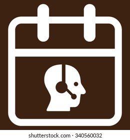 Operator Date vector icon. Style is flat symbol, white color, rounded angles, brown background.