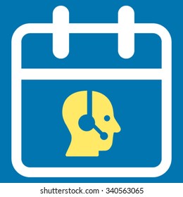 Operator Date vector icon. Style is bicolor flat symbol, yellow and white colors, rounded angles, blue background.