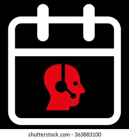 Operator Date vector icon. Style is bicolor flat symbol, red and white colors, rounded angles, black background.