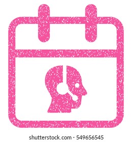 Operator Day grainy textured icon for overlay watermark stamps. Flat symbol with scratched texture. Dotted vector pink ink rubber seal stamp with grunge design on a white background.