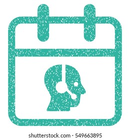 Operator Day grainy textured icon for overlay watermark stamps. Flat symbol with scratched texture. Dotted vector cyan ink rubber seal stamp with grunge design on a white background.