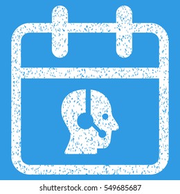 Operator Day grainy textured icon for overlay watermark stamps. Flat symbol with dirty texture. Dotted vector white ink rubber seal stamp with grunge design on a blue background.