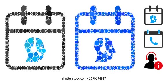 Operator day mosaic of small circles in various sizes and color hues, based on operator day icon. Vector random circles are organized into blue mosaic.