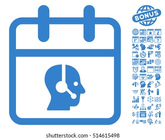 Operator Day pictograph with bonus calendar and time management pictogram. Vector illustration style is flat iconic symbols, cobalt color, white background.