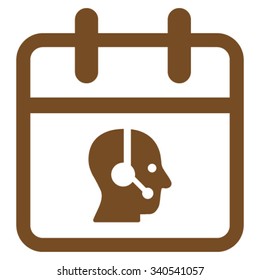 Operator Day vector icon. Style is flat symbol, brown color, rounded angles, white background.