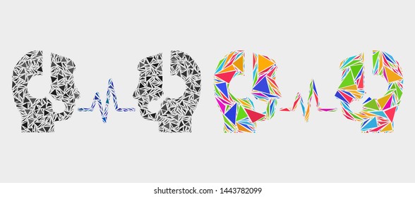 Operator dialog signal collage icon of triangle elements which have various sizes and shapes and colors. Geometric abstract vector illustration of operator dialog signal.