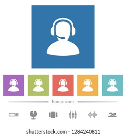 Operator flat white icons in square backgrounds. 6 bonus icons included.