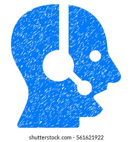Operator grainy textured icon for overlay watermark stamps. Flat symbol with unclean texture. Dotted vector blue ink rubber seal stamp with grunge design on a white background.