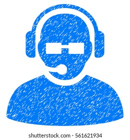 Operator grainy textured icon for overlay watermark stamps. Flat symbol with scratched texture. Dotted vector blue ink rubber seal stamp with grunge design on a white background.
