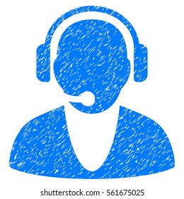 Operator grainy textured icon for overlay watermark stamps. Flat symbol with dust texture. Dotted vector blue ink rubber seal stamp with grunge design on a white background.