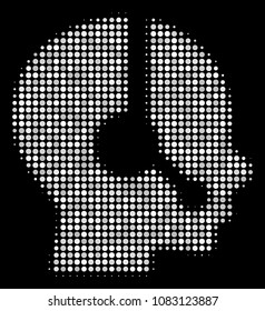 Operator halftone vector icon. Illustration style is dotted iconic operator symbol on a black background. Halftone structure is created of spheric spots.