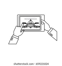 operator hands holding remote control drone