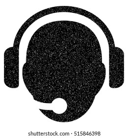 Operator Head grainy textured icon for overlay watermark stamps. Flat symbol with unclean texture. Dotted vector black ink rubber seal stamp with grunge design on a white background.