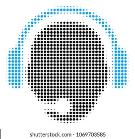 Operator Head halftone vector pictogram. Illustration style is dotted iconic Operator Head icon symbol on a white background. Halftone matrix is circle blots.