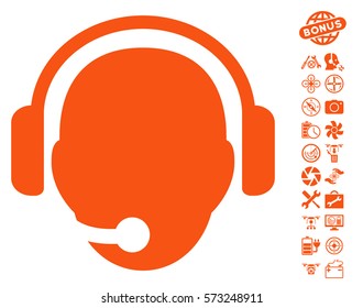 Operator Head icon with bonus airdrone tools icon set. Vector illustration style is flat iconic symbols on white background.