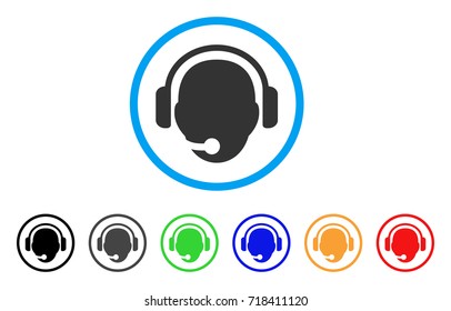 Operator Head rounded icon. Style is a flat operator head gray symbol inside light blue circle with black, gray, green, blue, red, orange color versions.
