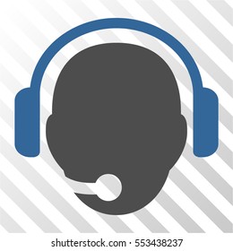 Operator Head vector icon. Illustration style is flat iconic bicolor cobalt and gray symbol on a hatched transparent background.