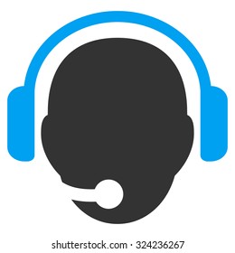 Operator Head vector icon. Style is bicolor flat symbol, blue and gray colors, rounded angles, white background.