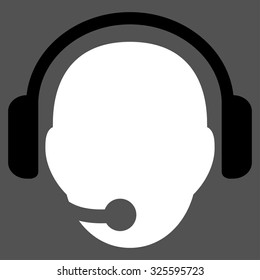 Operator Head vector icon. Style is bicolor flat symbol, black and white colors, rounded angles, gray background.
