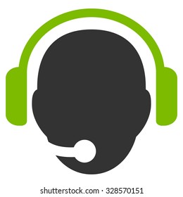 Operator Head vector icon. Style is bicolor flat symbol, eco green and gray colors, rounded angles, white background.