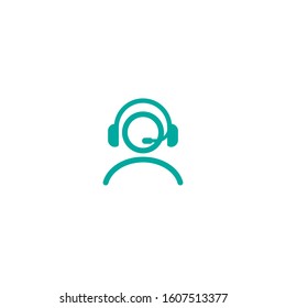 operator with headphones and microphone line icon. flat vector illustration isolated on white. girl with headset. consulting, job online, internet. Call center. help line.