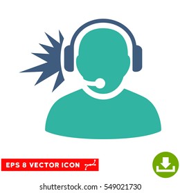 Operator Headphones Signal EPS vector pictograph. Illustration style is flat iconic bicolor cobalt and cyan symbol on white background.