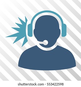 Operator Headphones Signal vector icon. Illustration style is flat iconic bicolor cyan and blue symbol on a hatched transparent background.