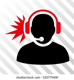 Operator Headphones Signal vector pictograph. Illustration style is flat iconic bicolor intensive red and black symbol on a hatched transparent background.