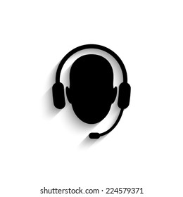 Operator in headset - black vector icon with shadow
