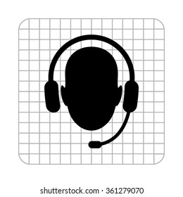 Operator in headset  - black vector icon