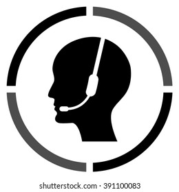 Operator in headset  - black vector icon