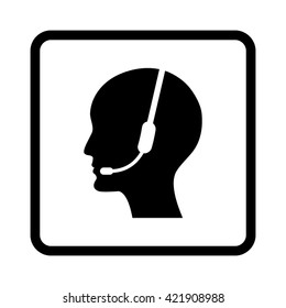 Operator in headset -  black vector icon