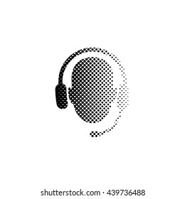 Operator in headset - black vector icon;  halftone illustration