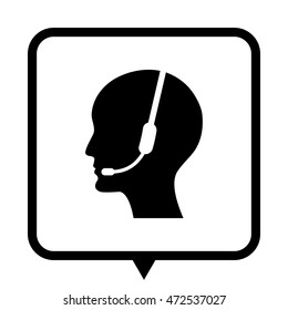 Operator in headset - black vector icon;  message bubble