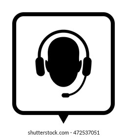 Operator in headset - black vector icon;  message bubble