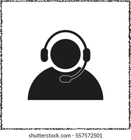 Operator in headset  - black vector icon