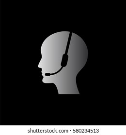 Operator in headset -  black vector icon
