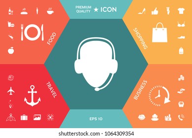 Operator in headset. Call center icon