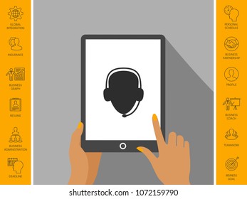 Operator in headset. Call center icon