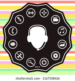 Operator in headset. Call center icon