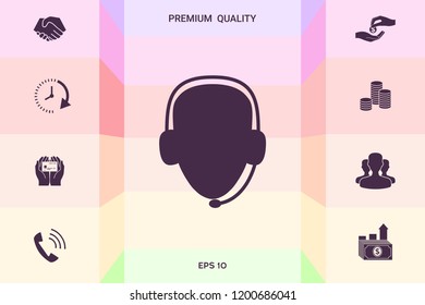 Operator in headset. Call center icon