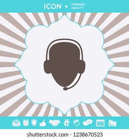 Operator in headset. Call center icon. Graphic elements for your design