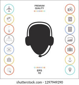 Operator in headset. Call center icon. Graphic elements for your design