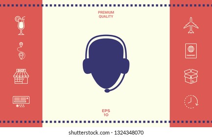 Operator in headset. Call center icon. Graphic elements for your design